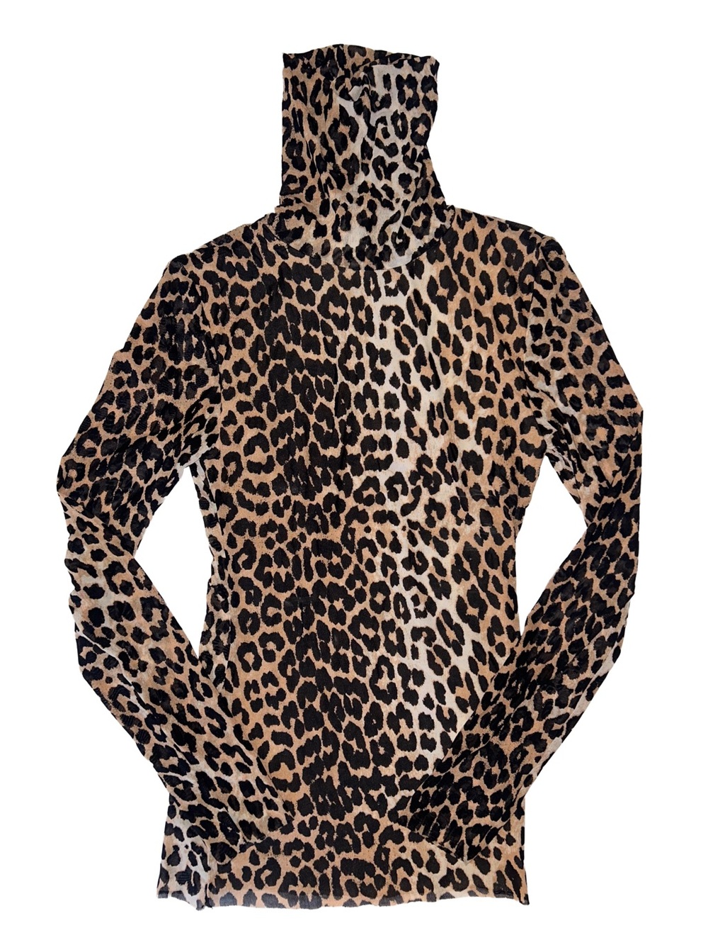 GANNI Leopard Print Mesh Turtleneck Long Sleeve EU 34 US size 2 XS